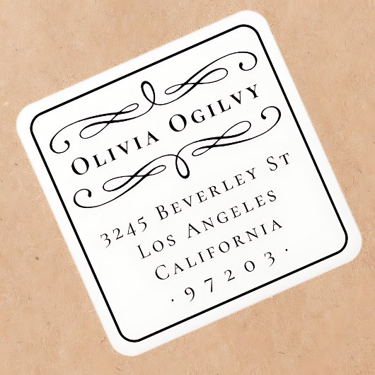 Sticker Carré Typographie classique Nom personnalisé Adresse de