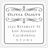 Sticker Carré Typographie classique Nom personnalisé Adresse de  (Devant)