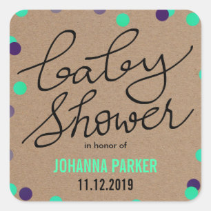 Sticker Carré Typographie de baby shower Papier Confetti Kraft b