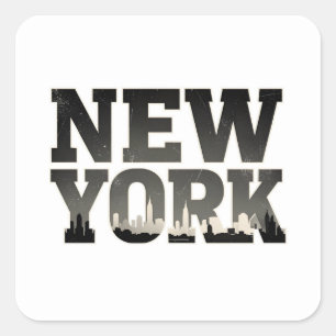 Sticker Carré Typographie de New York avec ligne d'horizon