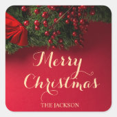 Sticker Carré Typographie de script moderne Joyeux Noël rouge (Devant)