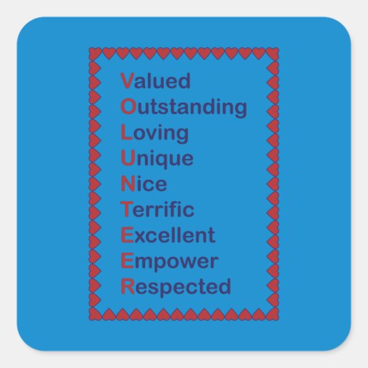 Sticker Carré Typographie du bénévolat Coeurs rouges Arrière - p (Devant)