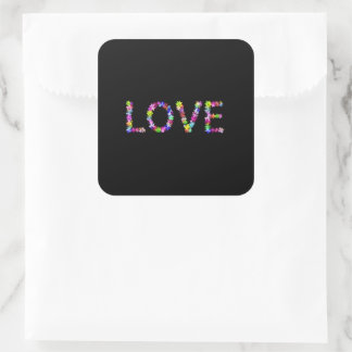 Sticker Carré Typographie florale Paix & Amour | Couleurs inspir