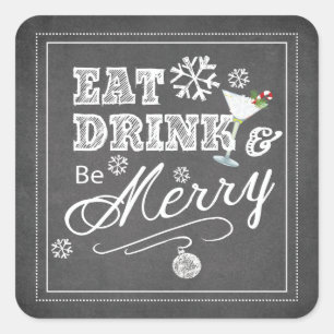 Sticker Carré Typographie Manger Boire Joyeux Noël