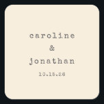 Sticker Carré Typographie minimaliste Retro Cream Mariage person<br><div class="desc">Sticker Carré de mariage personnalisé de police minimaliste rétro en crème</div>