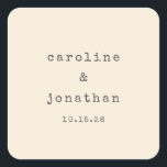 Sticker Carré Typographie minimaliste Retro Cream Mariage person<br><div class="desc">Sticker Carré de mariage personnalisé de police minimaliste rétro en crème</div>
