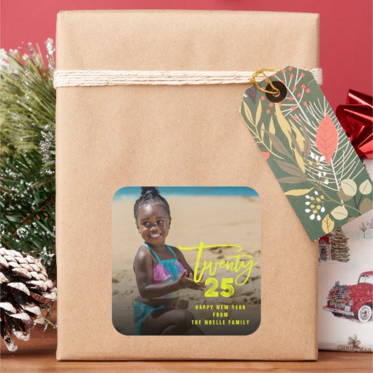 Sticker Carré Typographie Modern Brush Script 2025 Photo Nouvel  (vacances)