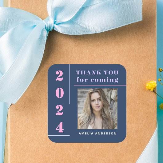 Sticker Carré Typographie moderne Merci de graduation photo bleu