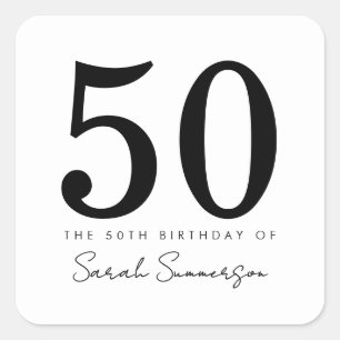 Sticker Carré Typographie Noir Blanc Cinquante 50e Anniversaire
