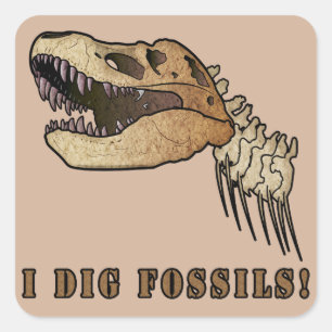 Sticker Carré Tyrannosaurus Rex : Je creuse des fossiles