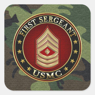 Sticker Carré U.S. Marines : Premier sergent (usmc 1stSgt) [3D]