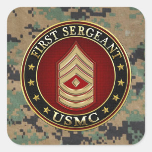 Sticker Carré U.S. Marines : Premier sergent (usmc 1stSgt) [3D]