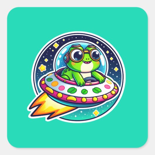 Sticker Carré Ufo Cute Frog (Devant)