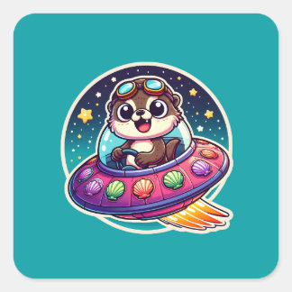 Sticker Carré UFO Happy Otter