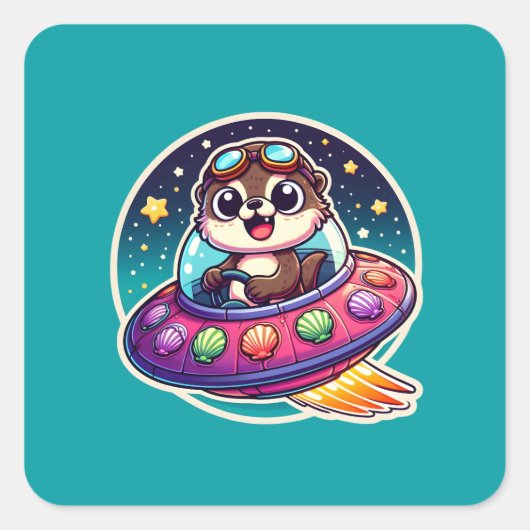 Sticker Carré UFO Happy Otter (Devant)