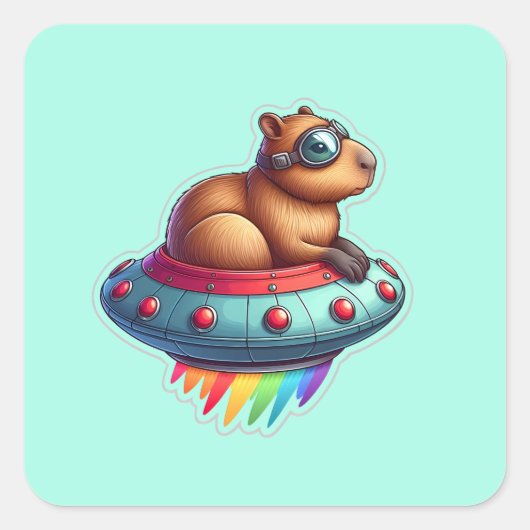 Sticker Carré UFO Rainbow Capybara (Devant)