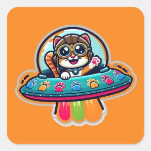 Sticker Carré UFO Rainbow Kitty