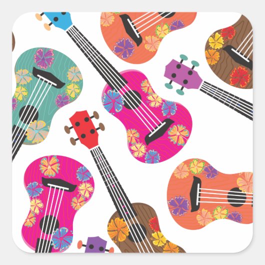 Sticker Carré Ukeleles coloré (Devant)