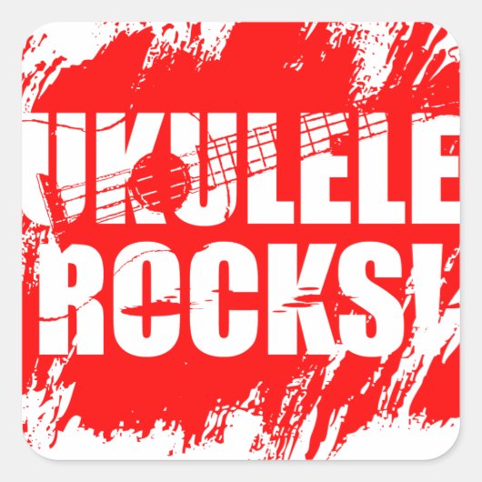 Sticker Carré Ukulele Rocks ! (Devant)