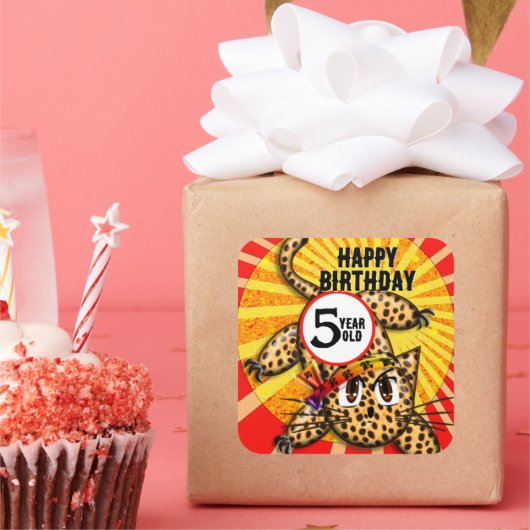 Sticker Carré Ultra mignon Anime Leopard Kitty Rainbow Head Band (Fête)