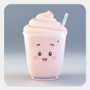 Sticker Carré Un adorable verre de Milkshake aux fraises