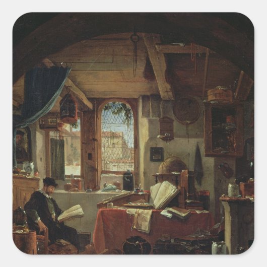 Sticker Carré Un alchimiste dans son laboratoire (Devant)