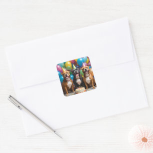 Sticker Carré Un Anniversaire Très Heureux Avec Du Gâteau,
