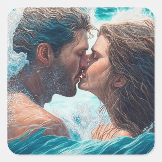 Sticker Carré Un baiser dans les vagues (Devant)