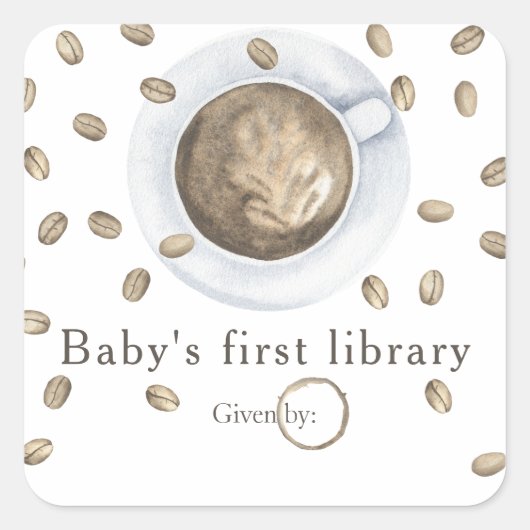 Sticker Carré Un bébé brasse du café - la première bibliothèque (Devant)