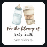 Sticker Carré Un bébé prépare du café - pour la bibliothèque de<br><div class="desc">Coupe de papier d'aquarelle de café et de biberon de lait pour bébé.</div>