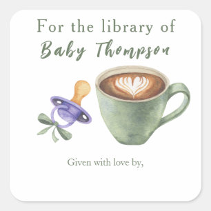 Sticker Carré Un bébé prépare du café - pour la bibliothèque de