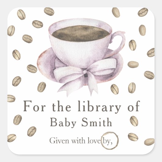 Sticker Carré Un bébé prépare du café - pour la bibliothèque de (Devant)