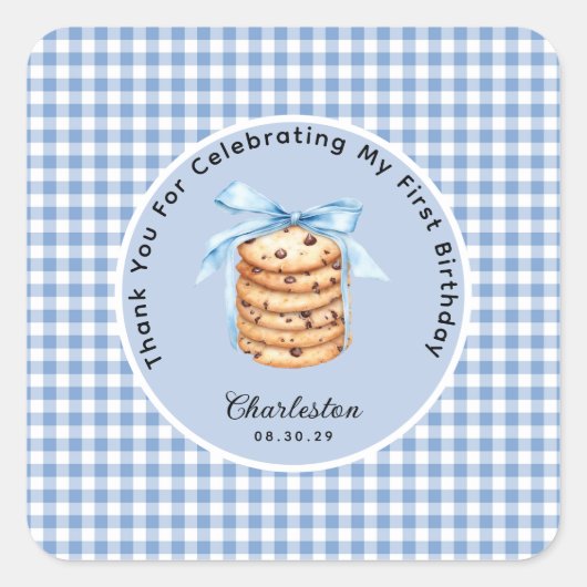 Sticker Carré Un biscuit intelligent Boys premier Merci d'annive (Devant)