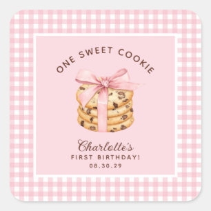 Sticker Carré Un biscuit intelligent Filles premier anniversaire
