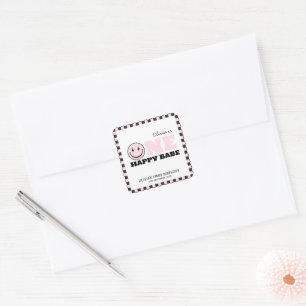 Sticker Carré Un bon bébé filles rose 1er anniversaire