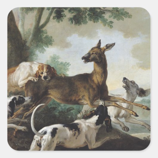 Sticker Carré Un cerf chassé par des chiens, 1725 (Devant)