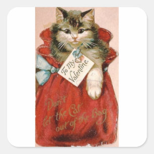 Sticker Carré Un chat victorien Vintage dans le sac Saint-Valent