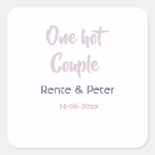 Sticker Carré Un couple chaud ajouter nom pastel violet rétro mo