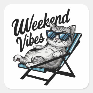 Sticker Carré Un design avec un chaton cool et confortable