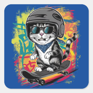 Sticker Carré Un design unique et amusant avec un chat élégant n
