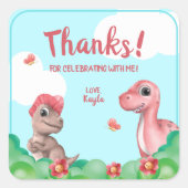 Sticker Carré Un Dinosaure pour fille Merci (Devant)