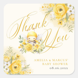 Sticker Carré Un doux petit miel Baby shower d'abeilles Merci