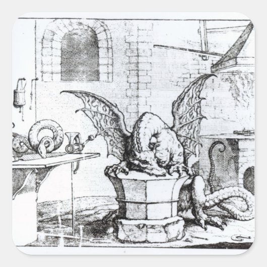 Sticker Carré Un dragon dans un atelier (Devant)