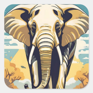 Sticker Carré Un éléphant africain heureux dans un environnement