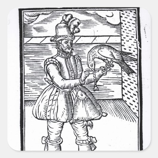 Sticker Carré Un Falconer avec son Goshawk (Devant)