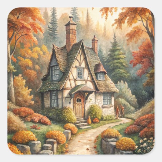 Sticker Carré Un gîte à l'automne (Devant)