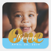 Sticker Carré UN | Gold Shimmer | Photo du premier anniversaire (Devant)