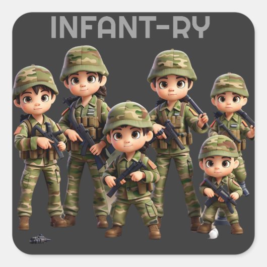 Sticker Carré Un Groupe D'Enfants En Camouflage De L'Armée Unifo (Devant)