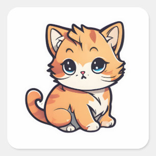 Sticker Carré Un joli chat coloré adorable 013