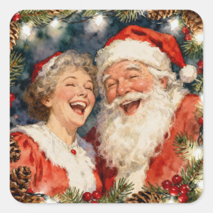 Sticker Carré Un joli monsieur et madame Claus Noël vintage